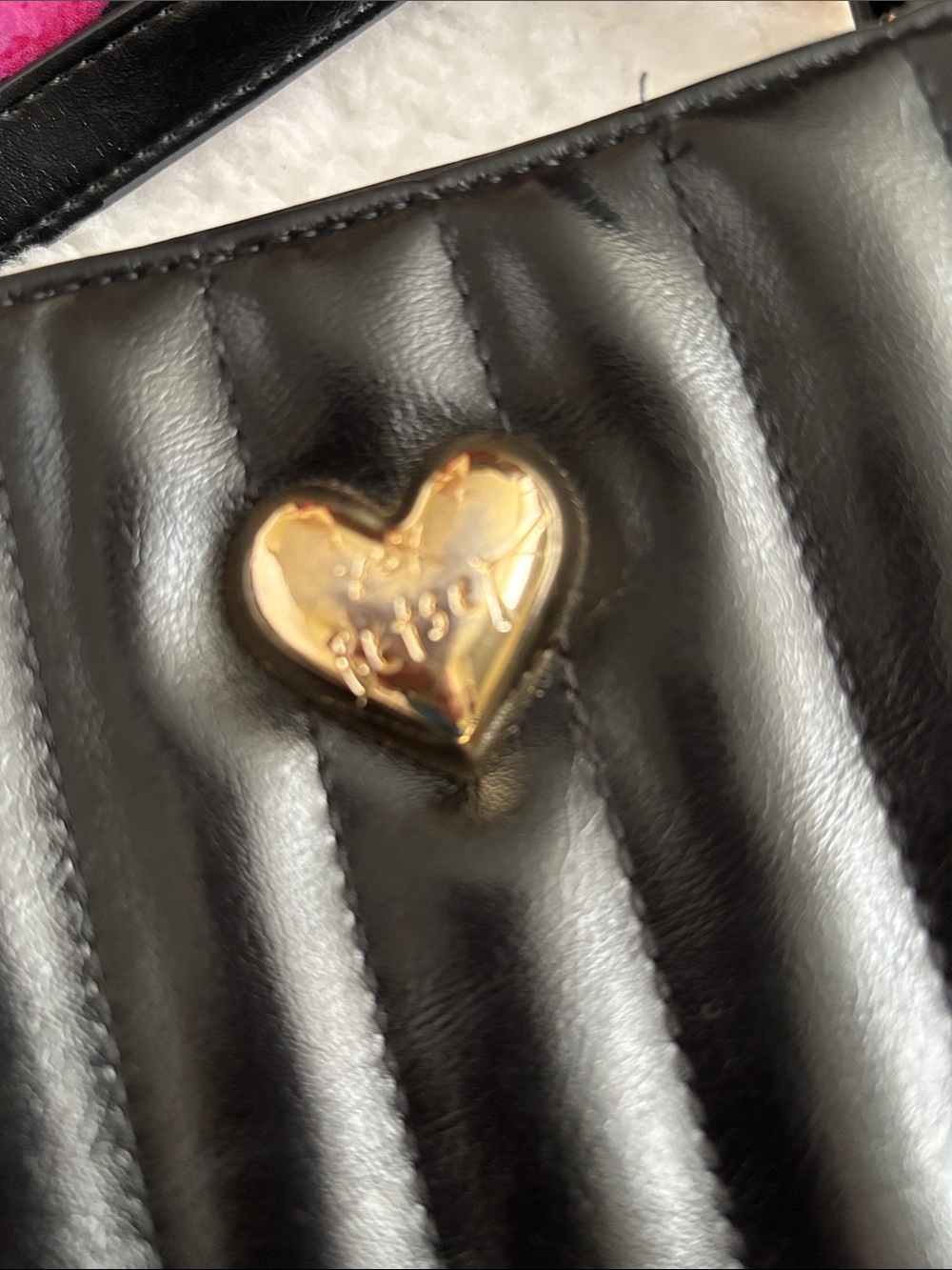 Betsey Johnson Black Quilted Heart Accent Crossbody Bag with Floral Scarf - Picture 9 of 9